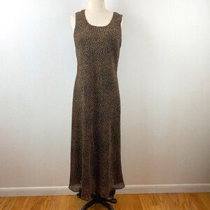 Vintage 90 Dress Jacket Set Size 14 Animal Print Maxi Black Blazer Career Travel